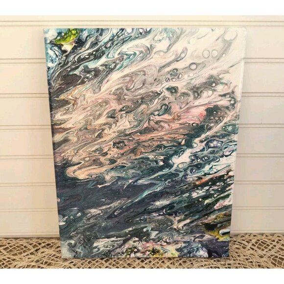 SET/2 Coastal Waves Flow Fluid Art, Hand Painted, Swipe and Spin Abstract, EUC - Picture 2 of 16
